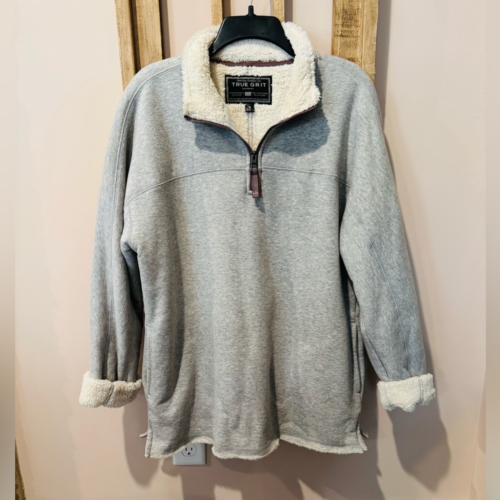True Grit Medium Gray Jersey and Cream Sherpa Quarterzip Pullover